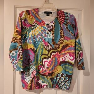AUGUST SILK COMPANY COLORFUL PAISLEY PATTERN CARDIGAN LARGE EUC